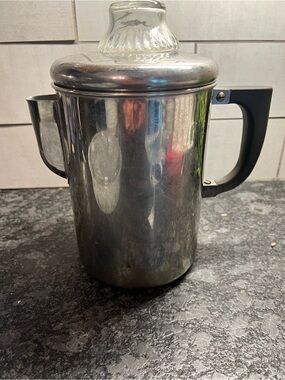 Stainless Steel Coffee Percolator with Black Handle - Classic Home Kitchen Pot